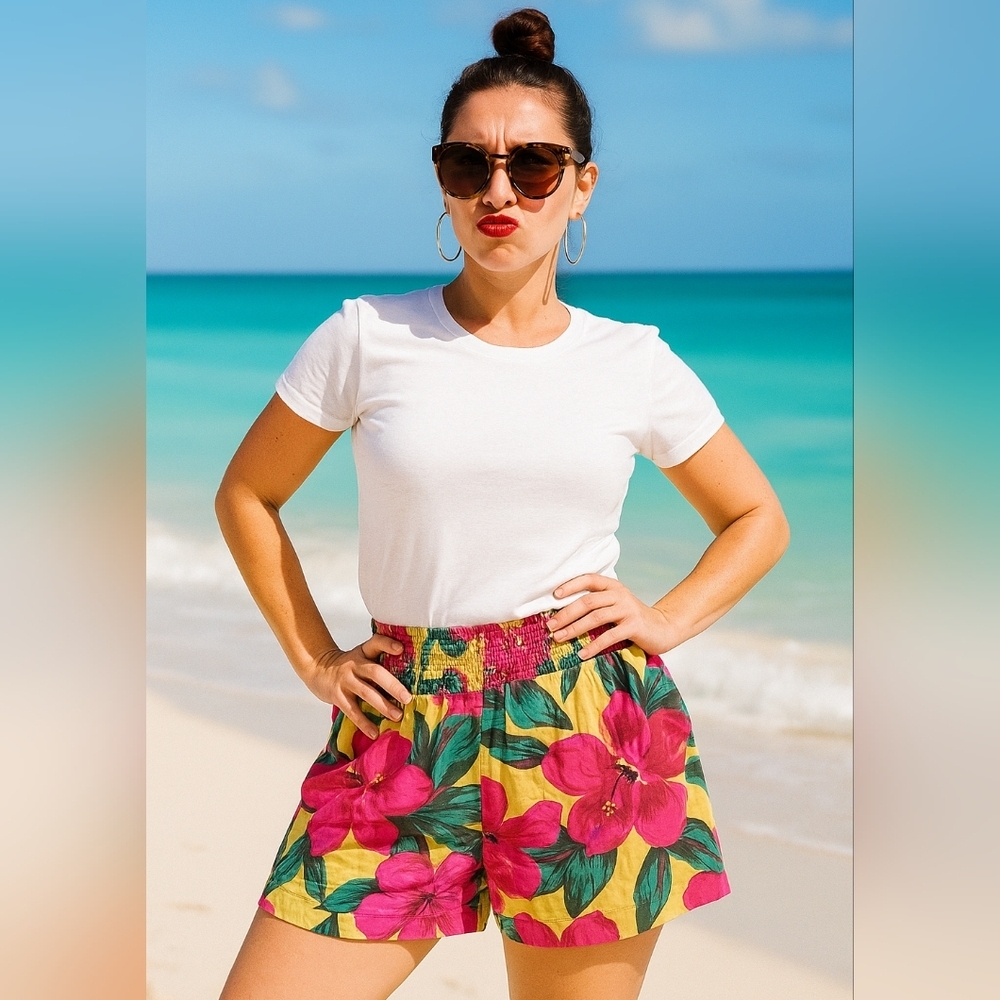 C&C California Yellow Floral Linen Blend Bermuda Shorts - Size Large 🌼‎